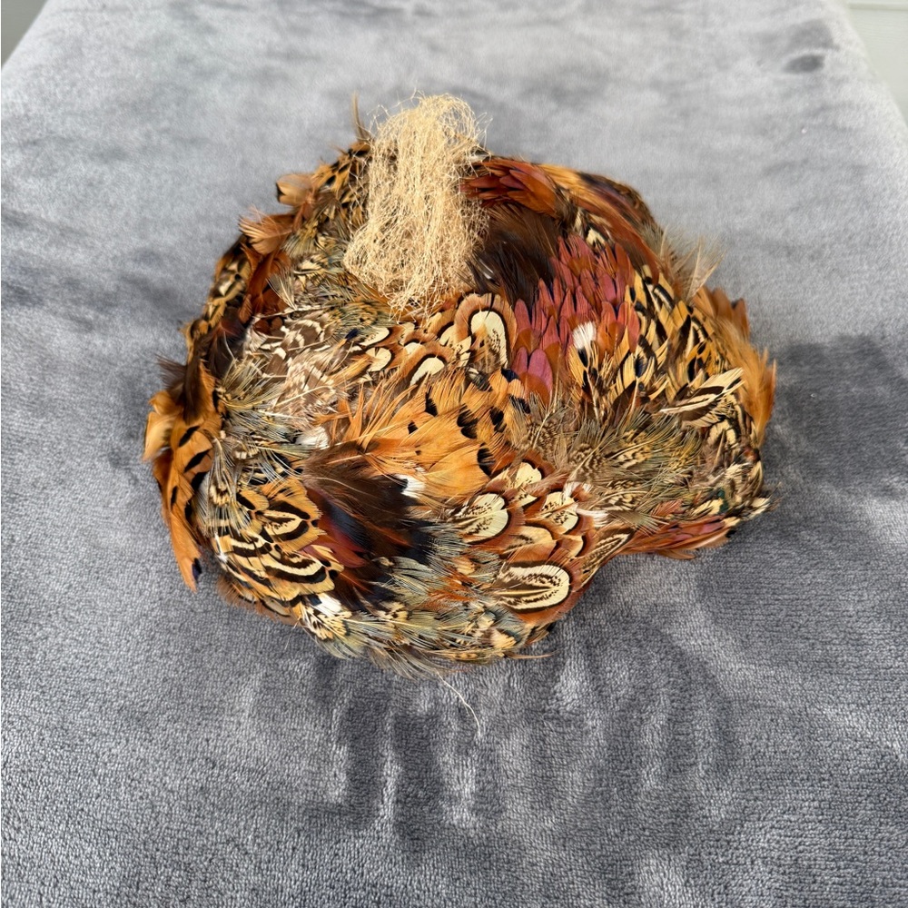 Vintage Melinda Ladies Pheasant Feather Cocktail Tea Hat in Warm Brown & Orange